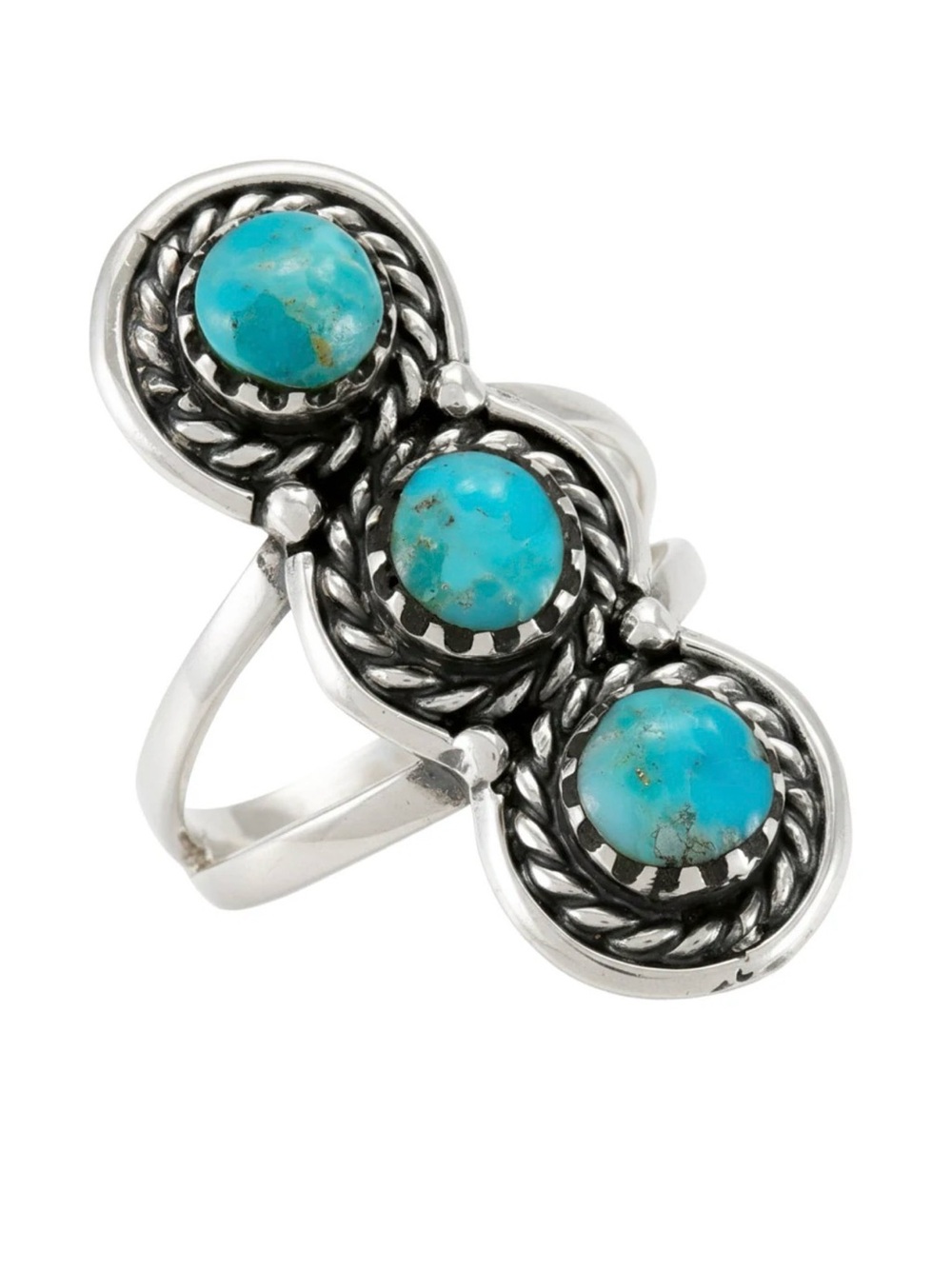 Turquoise Triple Stone 925 Sterling Silver Ring